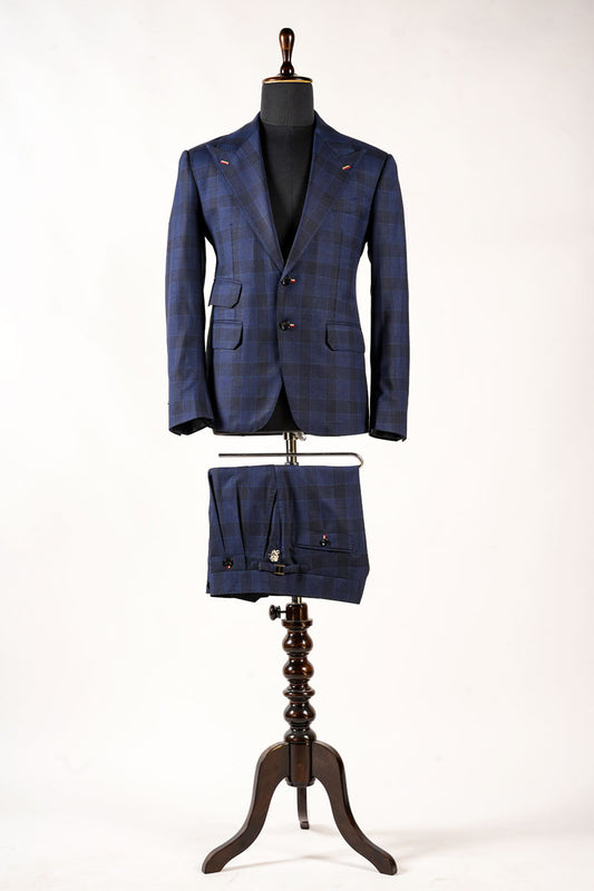 Blue Formal Suit In Black Broad Checks