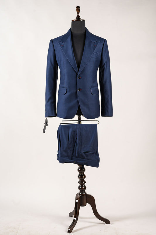 Blue Formal Suit With Highlighted Detailing Over Buttonholes