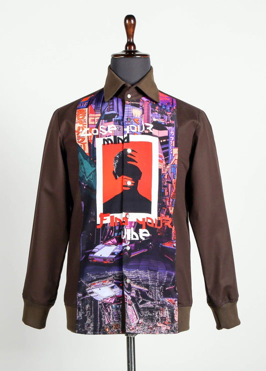 Brown Casual Shirt with Printed Patch Artwork