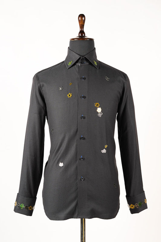 Black Casual Shirt With Metal Art Work