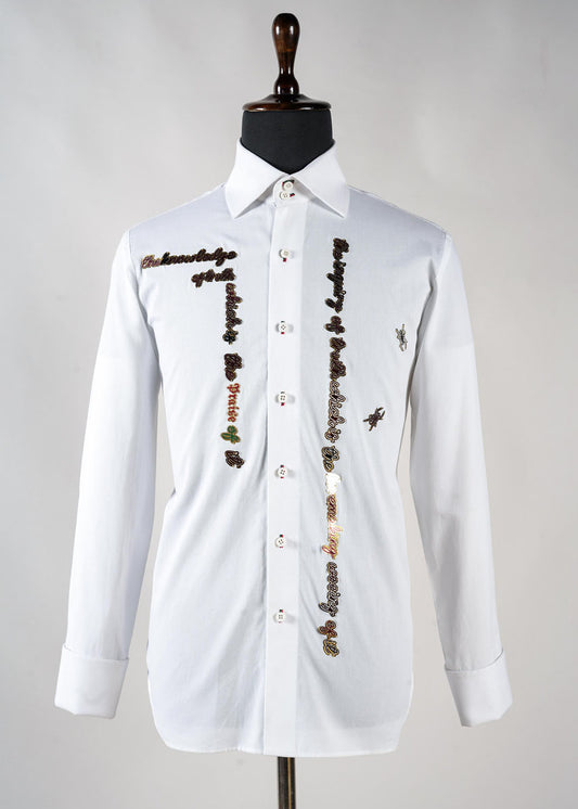 White Cotton Shirt With Metal Art Work & Hand Embroidery