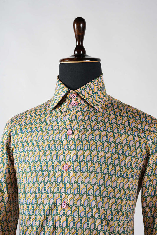 Multicoloured Cotton Casual Silk Shirt With Geometrical Print